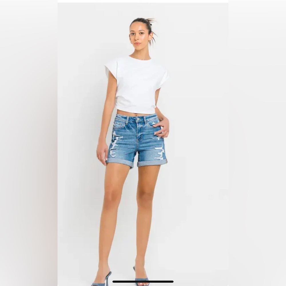 Blue Denim distressed rolled cuffed Shorts